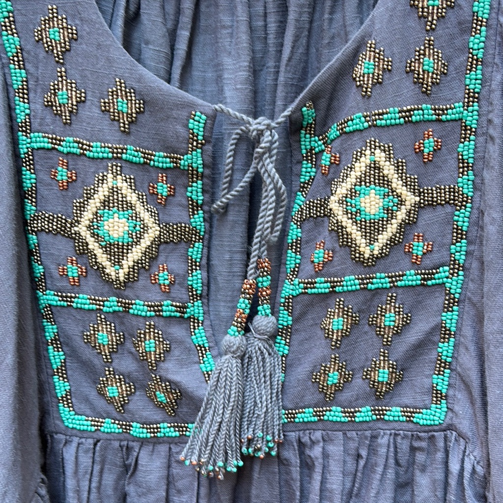 Lucky Brand Beaded Top M Tunic 55 Cotton
